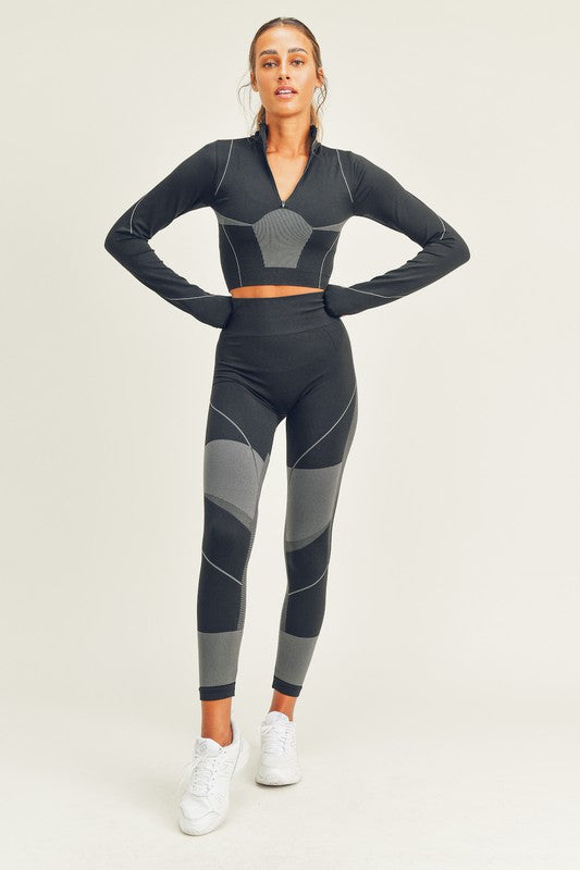 Half Zip Seamless Long Sleeve Crop Top & Legging.