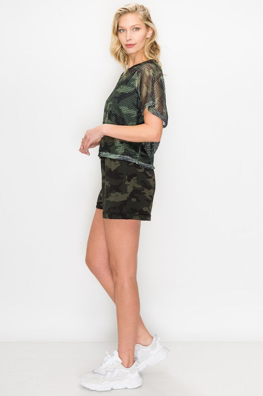 Camo Mesh Crop Shirt and Short