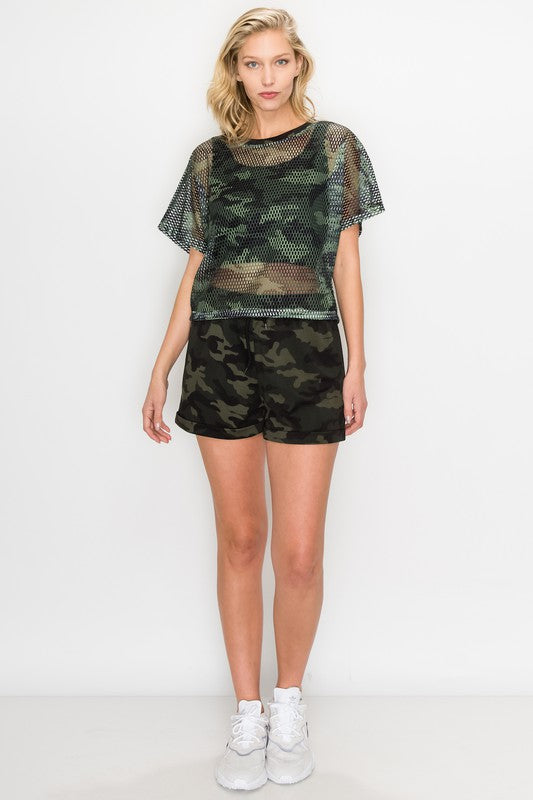 Camo Mesh Crop Shirt and Short