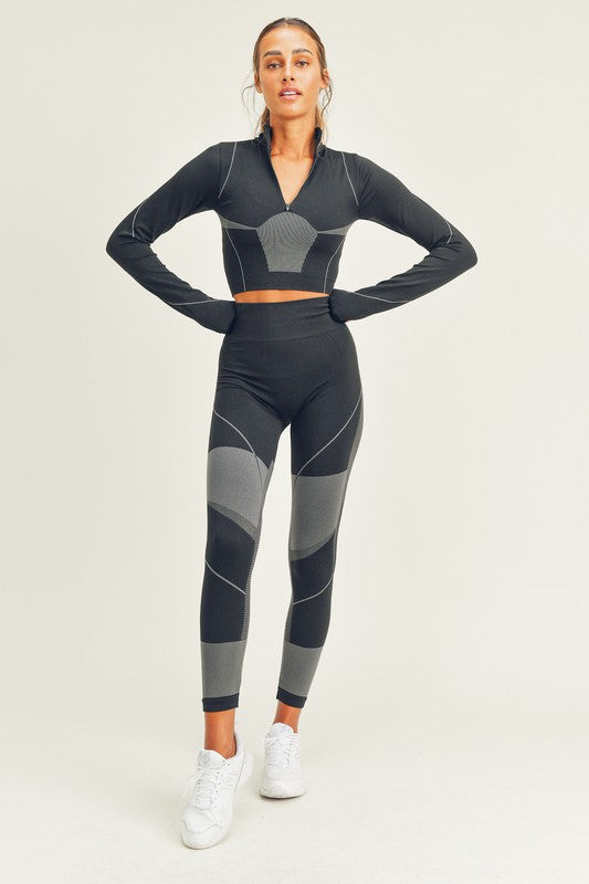 Half Zip Seamless Long Sleeve Crop Top & Legging.