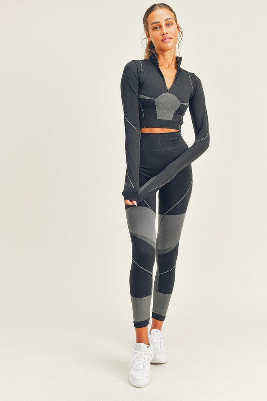 Half Zip Seamless Long Sleeve Crop Top & Legging.