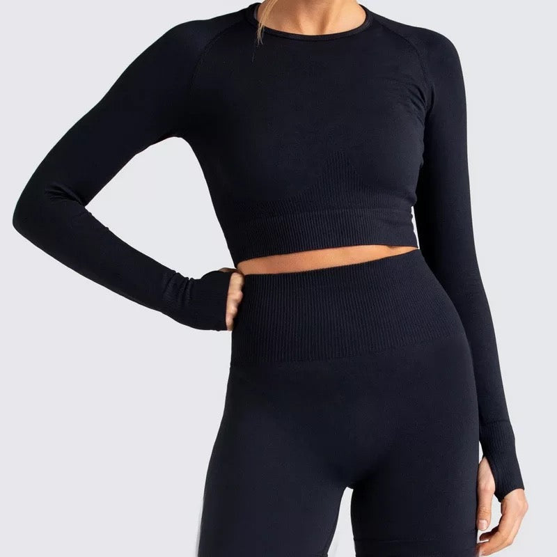 Crop Top Long Sleeve Ribbed Set