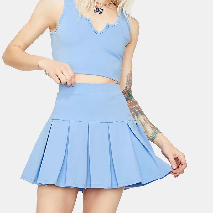 High Waisted A-Line Mini Skirt With A Crop Top Tank