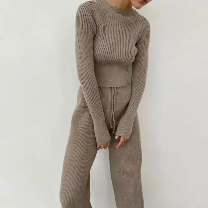 Solid Rib Knitting Sweater Set