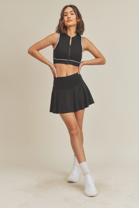 Active Tennis Skirt with Lining Pocketed Shorts